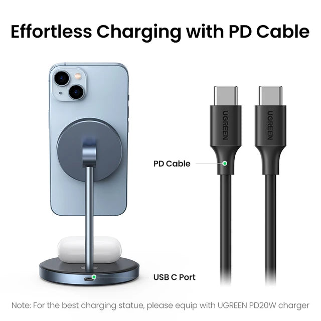 MagCharge Pro 20W - 2-in-1 Magnetic Wireless Charging Stand for iPhone 15/14/13 and AirPods -ShopMallUniverse