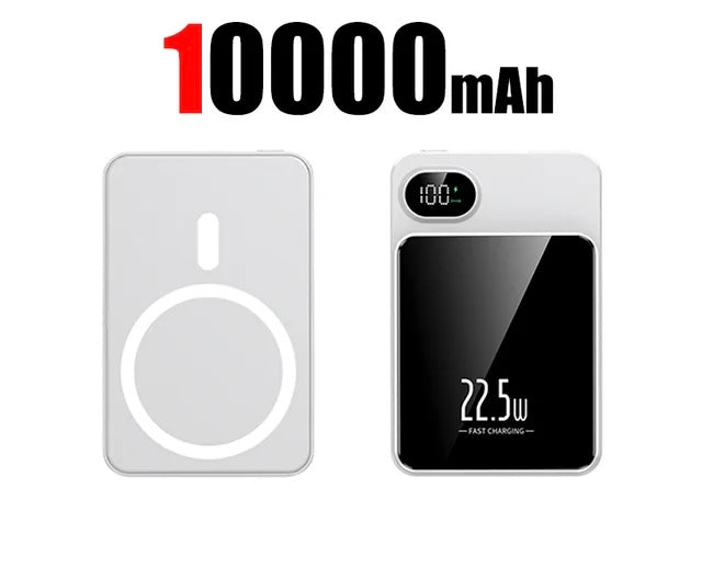Magnetic Qi Wireless Charger Power Bank: Fast Charging for iPhone and Samsung - 10000mAh / White -ShopMallUniverse