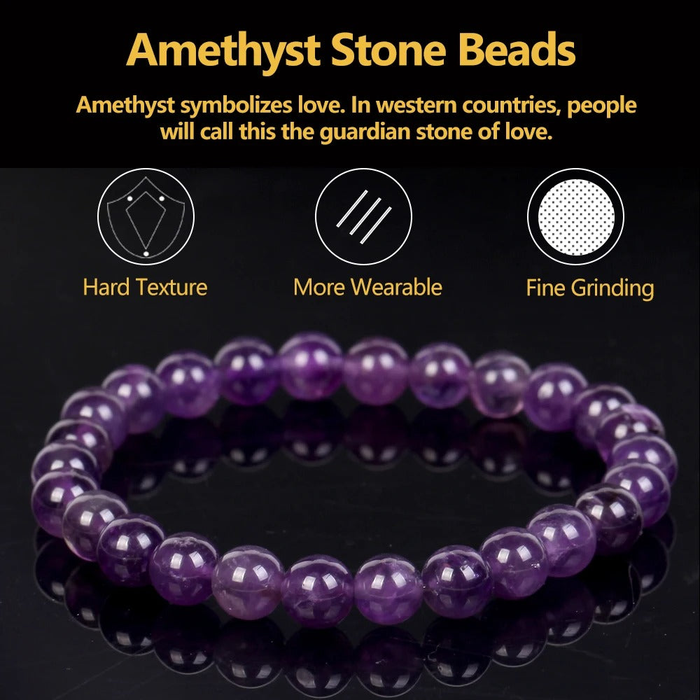 Natural Stone Bracelets with Amethysts, Turquoises, Tourmalines, and Aquamarines - Magnetic Health Protection Jewelry Gift for Men and Women - 6mm / Amethyst -ShopMallUniverse