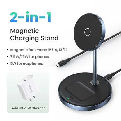 MagCharge Pro 20W - 2-in-1 Magnetic Wireless Charging Stand for iPhone 15/14/13 and AirPods - Wireless Charger/ Add US Adapter Charger -ShopMallUniverse