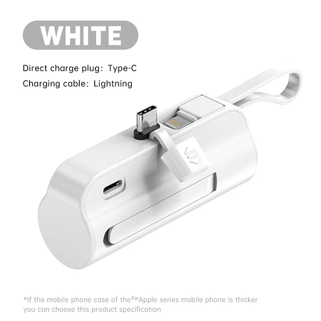 Pocket Power Plus: Ultra-Portable 5000mAh Power Bank with Built-In Cable for iPhone, Samsung, and More - Type C / White -ShopMallUniverse