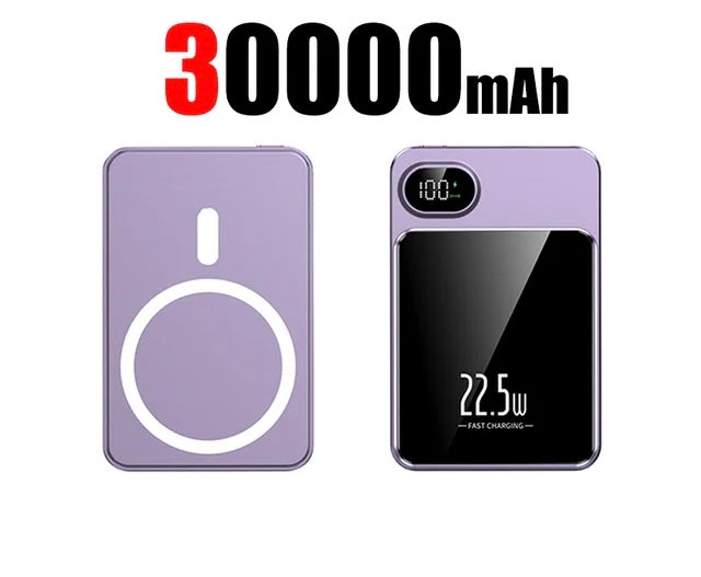 Magnetic Qi Wireless Charger Power Bank: Fast Charging for iPhone and Samsung - 30000mAh / Purple -ShopMallUniverse