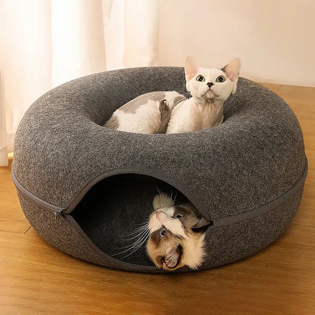 Pawstrip™ Cozy Cat Retreat: Donut Cat Bed and Tunnel for Interactive Play and Relaxation -ShopMallUniverse