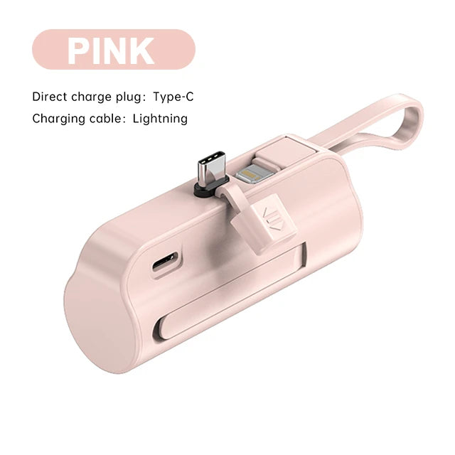 Pocket Power Plus: Ultra-Portable 5000mAh Power Bank with Built-In Cable for iPhone, Samsung, and More - Type C / Pink -ShopMallUniverse