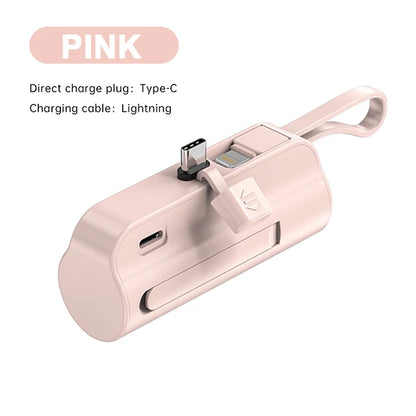 Pocket Power Plus: Ultra-Portable 5000mAh Power Bank with Built-In Cable for iPhone, Samsung, and More - Type C / Pink -ShopMallUniverse