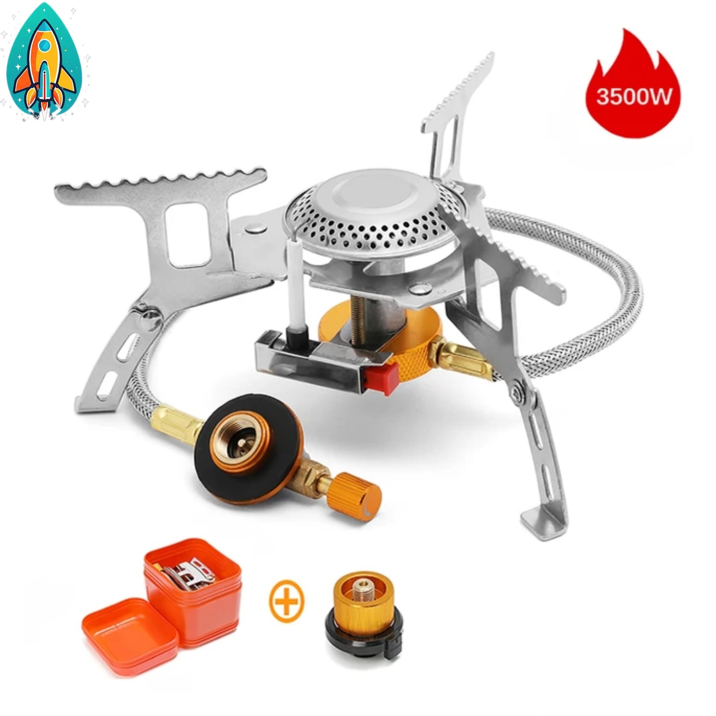 Adventurer's Choice: 5800W Portable Windproof Gas Stove - Unleash Big Power in the Great Outdoors - Set #2=5800W cooker (not windproof) + gold adapter -ShopMallUniverse