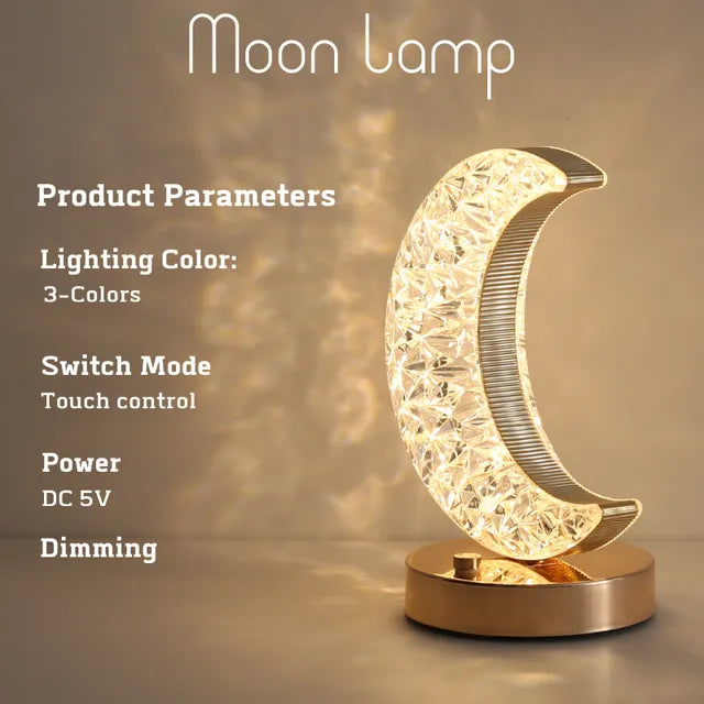 Crystal Touch Dimming 3D Moon Lamp - LED Table Light -ShopMallUniverse