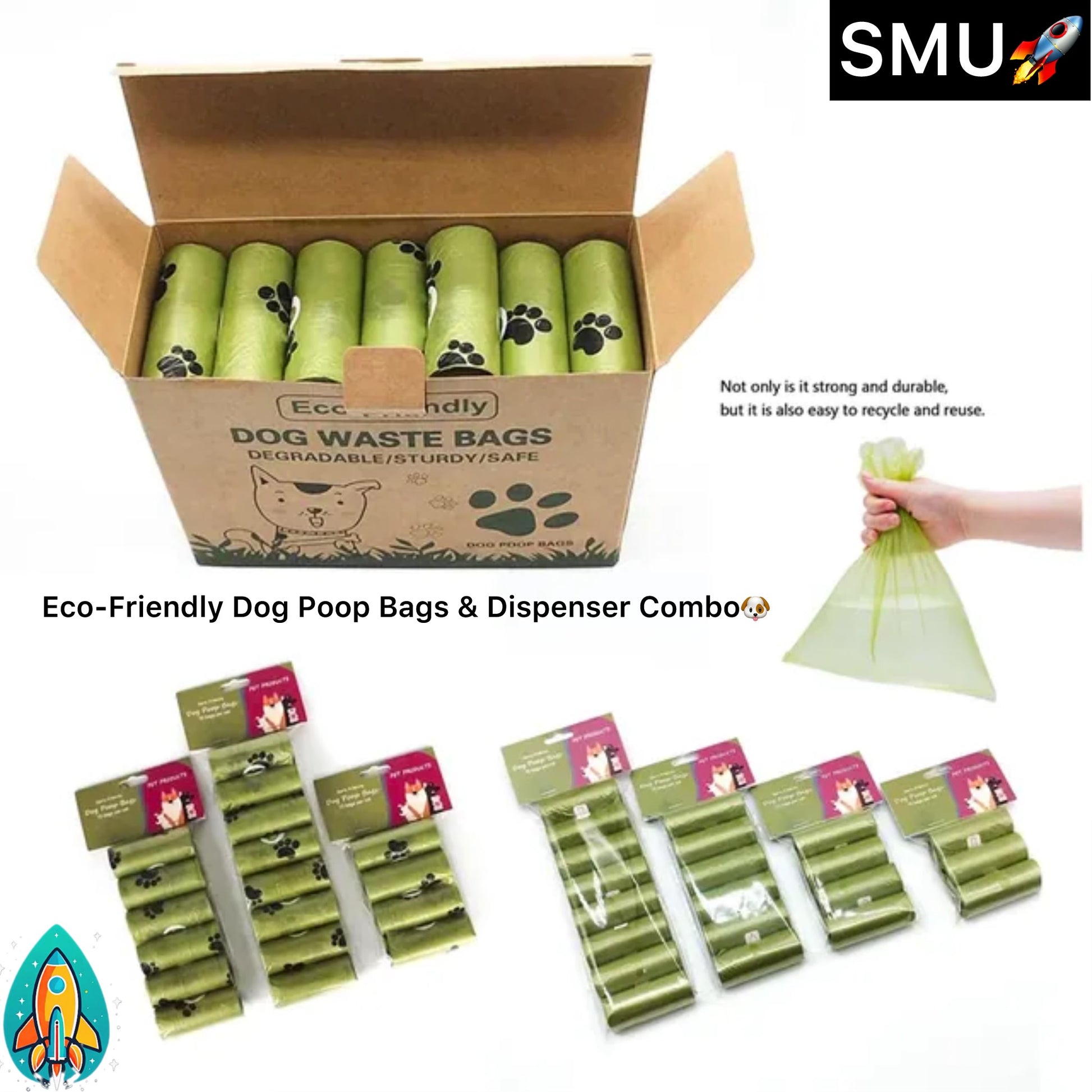 BioBase Scented Pet Waste Solution: Eco-Friendly Dog Poop Bags & Dispenser Combo -ShopMallUniverse