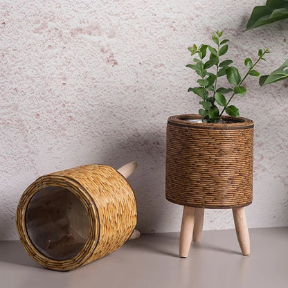 Nordic Grace: Woven Flower Pot Stand with Removable Legs