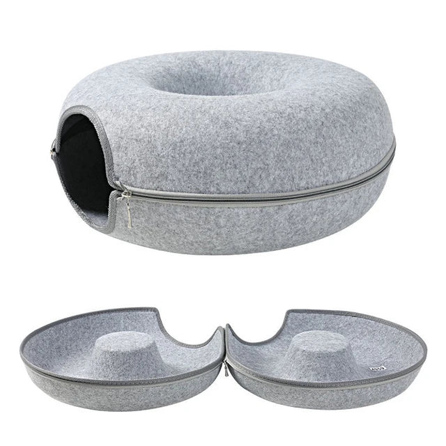 Pawstrip™ Cozy Cat Retreat: Donut Cat Bed and Tunnel for Interactive Play and Relaxation -ShopMallUniverse