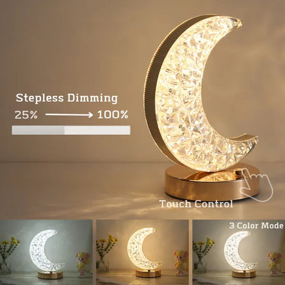 Crystal Touch Dimming 3D Moon Lamp - LED Table Light -ShopMallUniverse