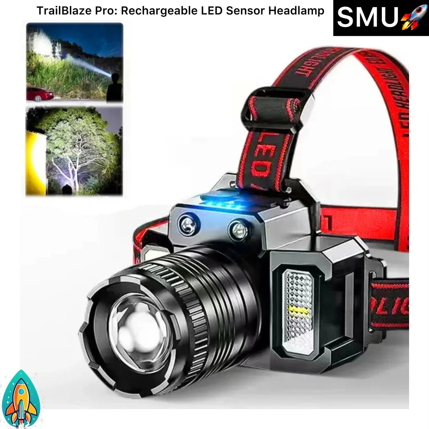 TrailBlaze Pro: Rechargeable LED Sensor Headlamp -ShopMallUniverse