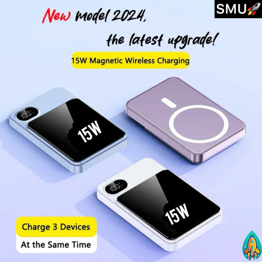 Magnetic Qi Wireless Charger Power Bank: Fast Charging for iPhone and Samsung -ShopMallUniverse