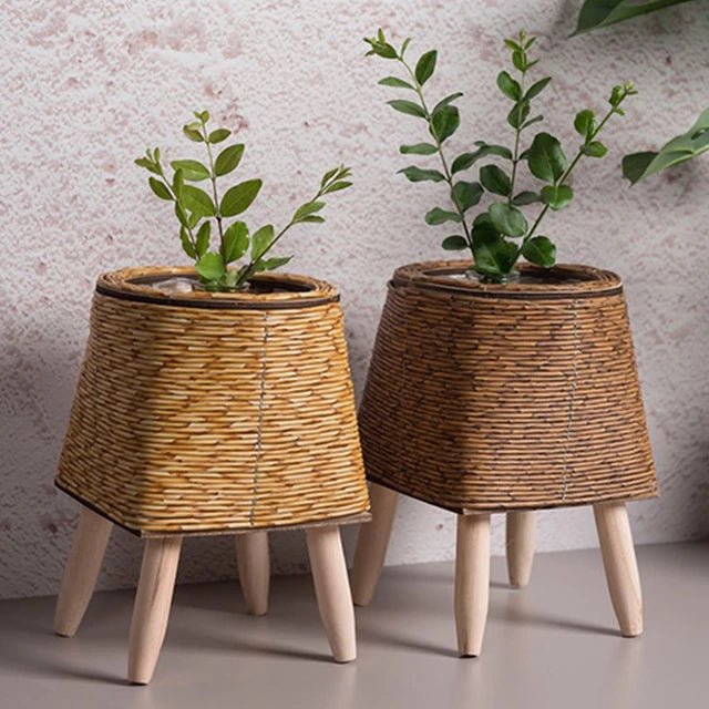 Nordic Grace: Woven Flower Pot Stand with Removable Legs