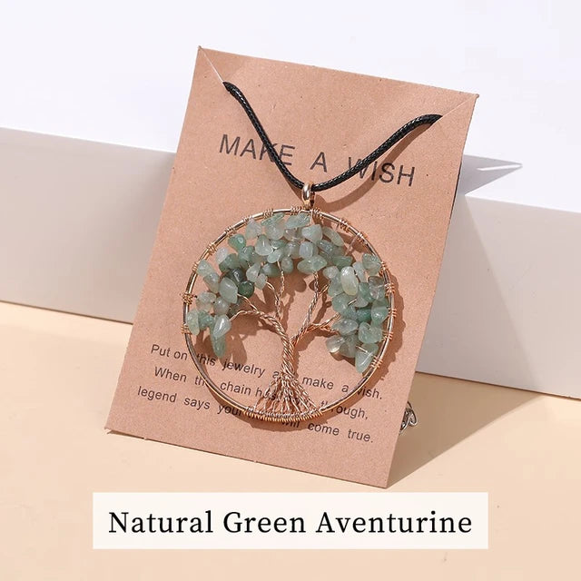 Divine Balance: 7 Chakras Tree of Life Pendant Necklace - Green Aventurine -ShopMallUniverse