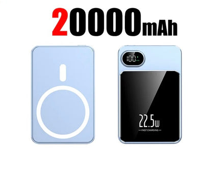 Magnetic Qi Wireless Charger Power Bank: Fast Charging for iPhone and Samsung - 20000mAh / Blue -ShopMallUniverse