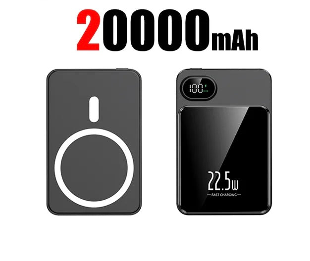 Magnetic Qi Wireless Charger Power Bank: Fast Charging for iPhone and Samsung - 20000mAh / Black -ShopMallUniverse