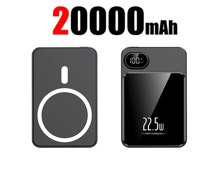 Magnetic Qi Wireless Charger Power Bank: Fast Charging for iPhone and Samsung - 20000mAh / Black -ShopMallUniverse