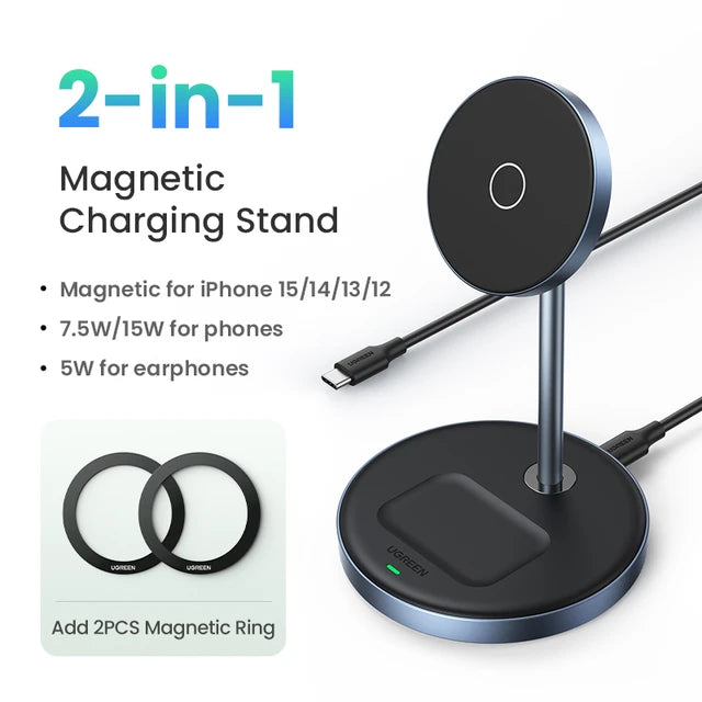 MagCharge Pro 20W - 2-in-1 Magnetic Wireless Charging Stand for iPhone 15/14/13 and AirPods - Charger With 2 Magnetic Rings -ShopMallUniverse