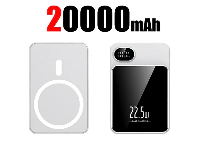 Magnetic Qi Wireless Charger Power Bank: Fast Charging for iPhone and Samsung - 20000mAh / White -ShopMallUniverse