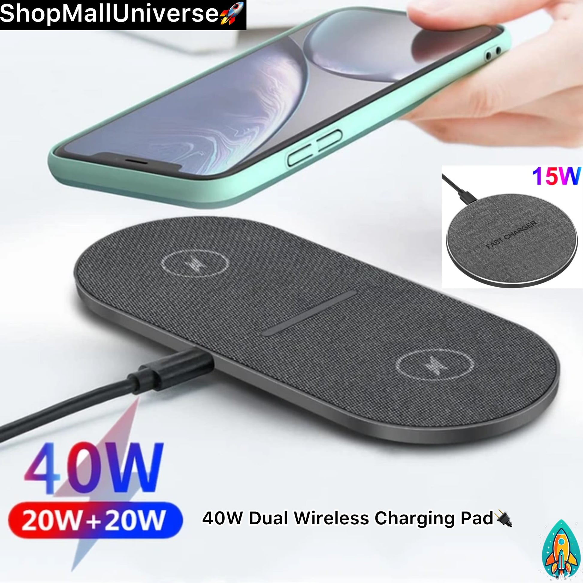 Super 40W Dual Wireless Charging Pad: Power Up Your iPhone & Samsung Devices with Lightning Speed! -ShopMallUniverse