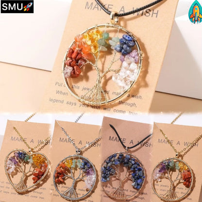 Divine Balance: 7 Chakras Tree of Life Pendant Necklace -ShopMallUniverse