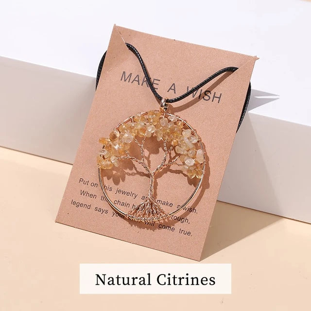 Divine Balance: 7 Chakras Tree of Life Pendant Necklace - Citrines -ShopMallUniverse