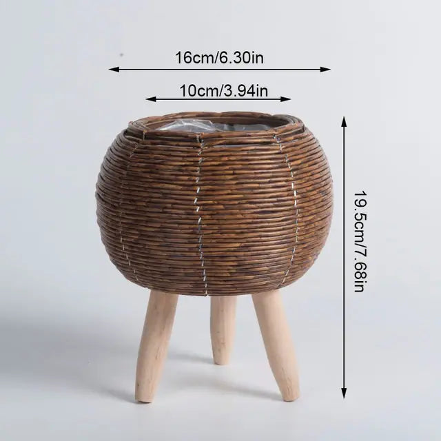 Nordic Grace: Woven Flower Pot Stand with Removable Legs