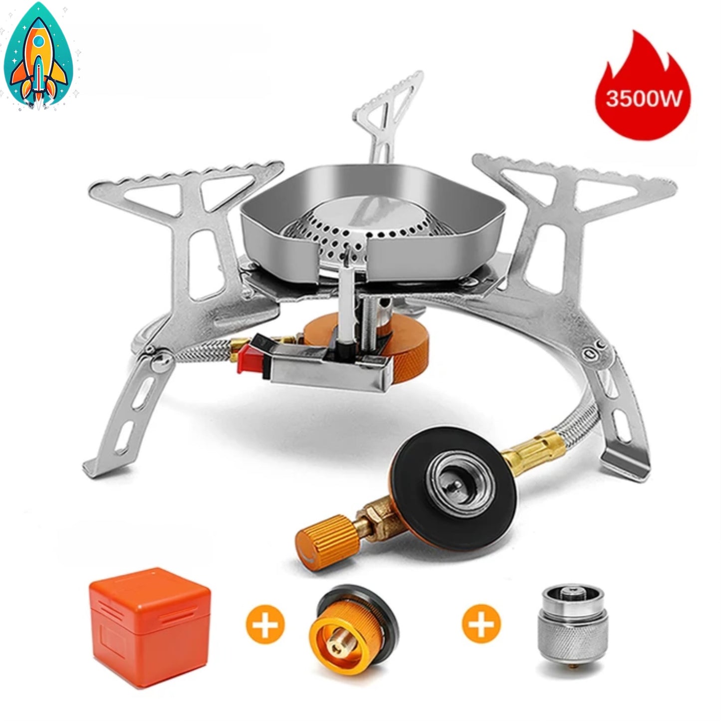 Adventurer's Choice: 5800W Portable Windproof Gas Stove - Unleash Big Power in the Great Outdoors - Set #8= 5800W cooker (windproof) + gold adapter + silver adapter -ShopMallUniverse