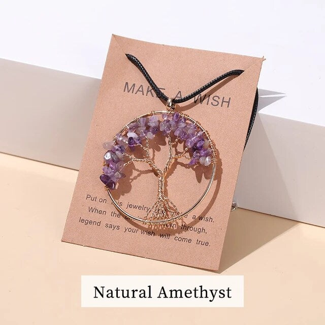 Divine Balance: 7 Chakras Tree of Life Pendant Necklace - Amethyst -ShopMallUniverse