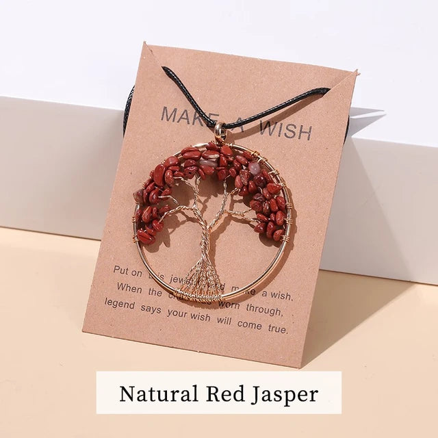 Divine Balance: 7 Chakras Tree of Life Pendant Necklace - Red Jasper -ShopMallUniverse