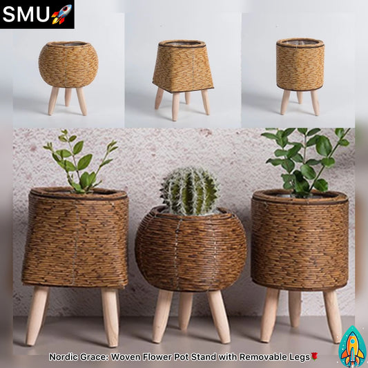 Nordic Grace: Woven Flower Pot Stand with Removable Legs