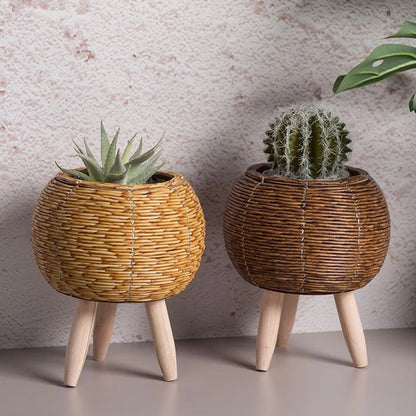 Nordic Grace: Woven Flower Pot Stand with Removable Legs