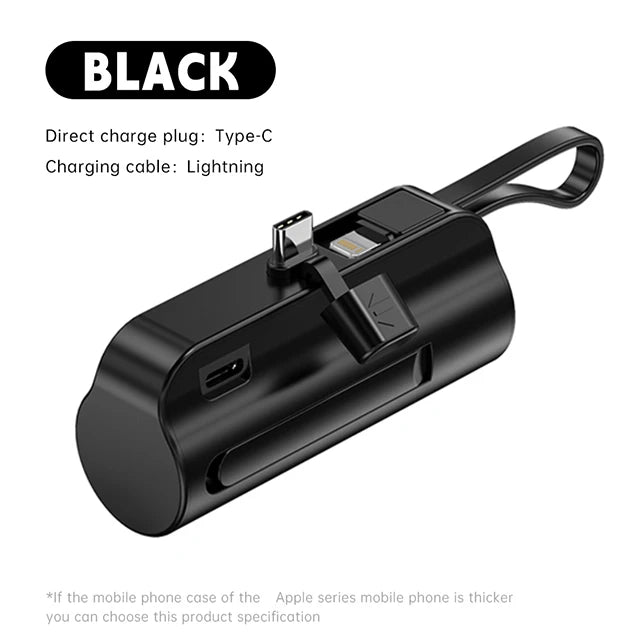 Pocket Power Plus: Ultra-Portable 5000mAh Power Bank with Built-In Cable for iPhone, Samsung, and More - Type C / Black -ShopMallUniverse