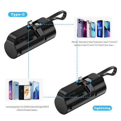 Pocket Power Plus: Ultra-Portable 5000mAh Power Bank with Built-In Cable for iPhone, Samsung, and More -ShopMallUniverse