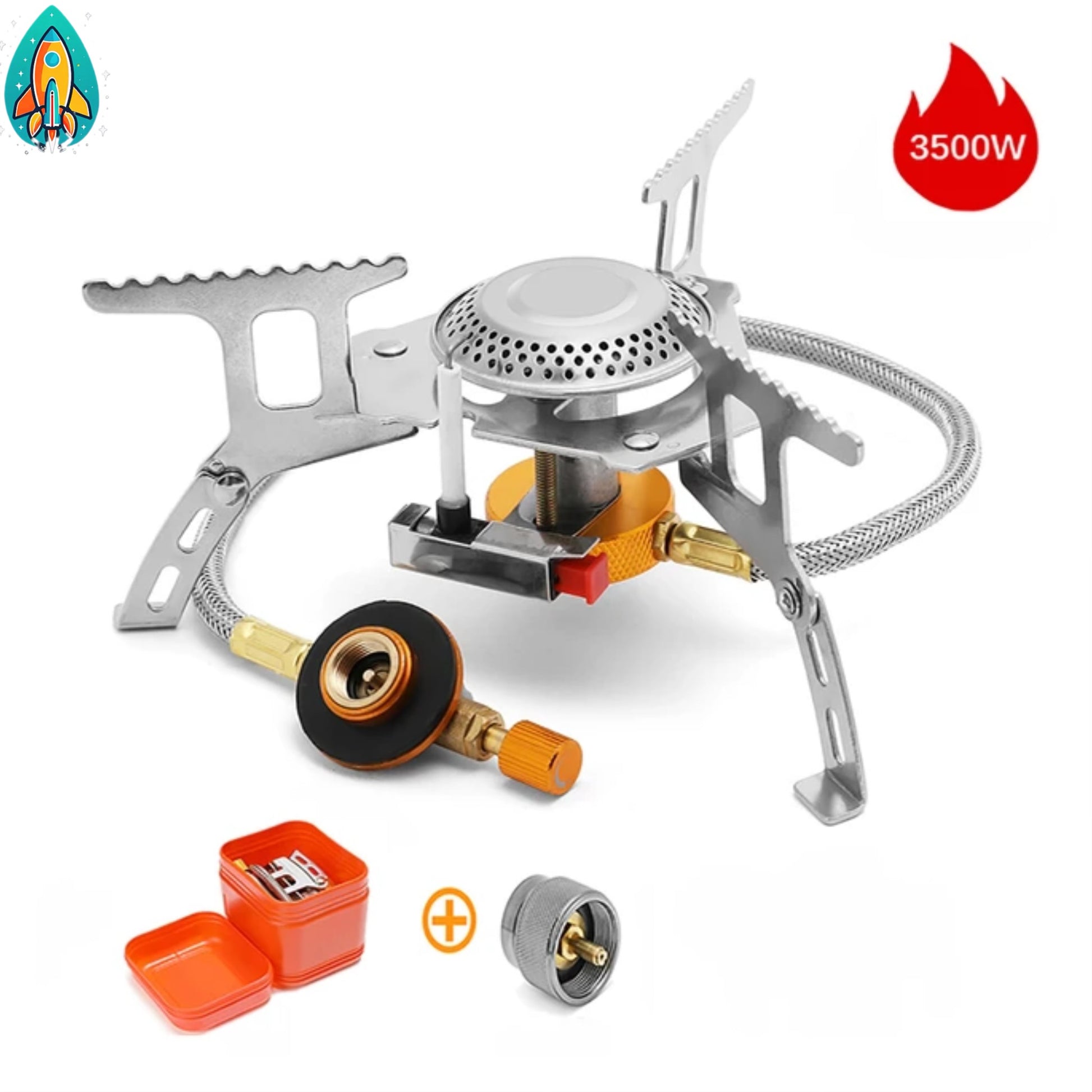 Adventurer's Choice: 5800W Portable Windproof Gas Stove - Unleash Big Power in the Great Outdoors - Set #3=5800W cooker (not windproof) + silver adapter -ShopMallUniverse