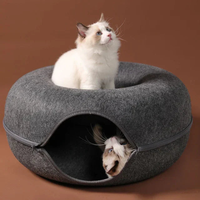 Pawstrip™ Cozy Cat Retreat: Donut Cat Bed and Tunnel for Interactive Play and Relaxation -ShopMallUniverse