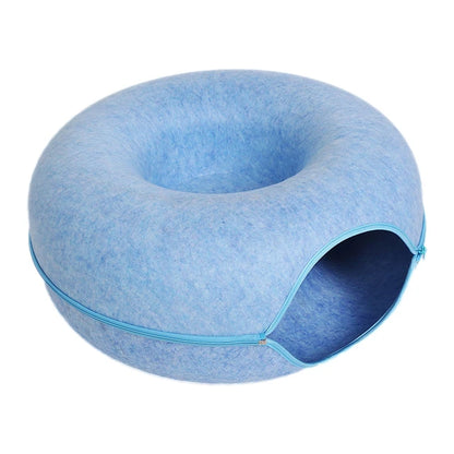 Pawstrip™ Cozy Cat Retreat: Donut Cat Bed and Tunnel for Interactive Play and Relaxation - Blue / Small: 50x50x20cm -ShopMallUniverse