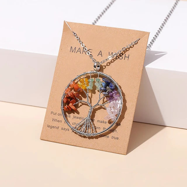 Divine Balance: 7 Chakras Tree of Life Pendant Necklace -ShopMallUniverse