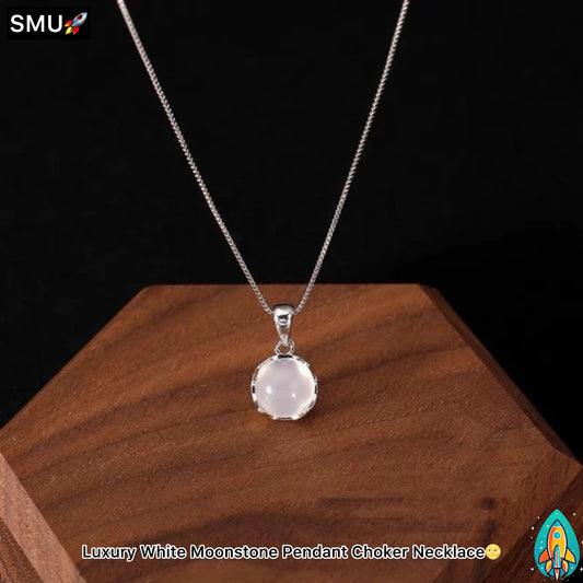 Moonlit Elegance: Luxury White Moonstone Pendant Choker Necklace