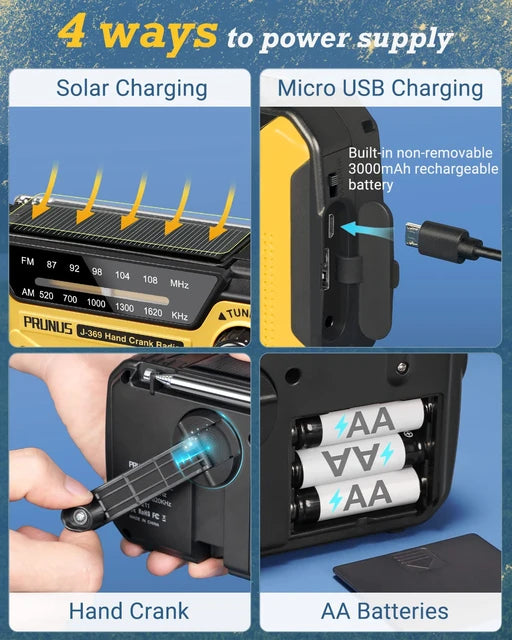 SurvivalPro Solar Hand-Crank Emergency Radio: AM/FM, USB Rechargeable, AA Batteries, Torch, Reading Lamp, SOS Alarm -ShopMallUniverse