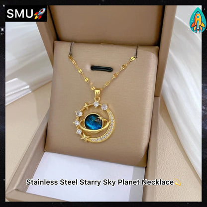 Celestial Splendor: Stainless Steel Starry Sky Planet Necklace -ShopMallUniverse