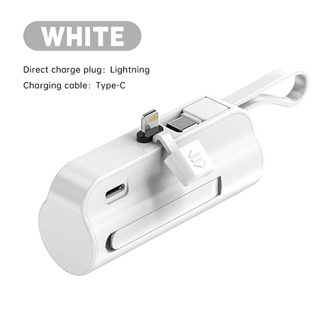 Pocket Power Plus: Ultra-Portable 5000mAh Power Bank with Built-In Cable for iPhone, Samsung, and More - iOS / White -ShopMallUniverse