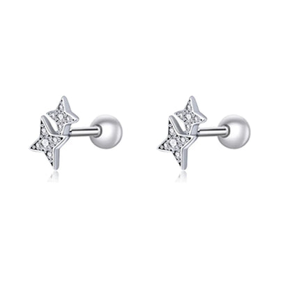 Bamoer Presents Sparkling Sterling Silver Designed Earrings - Exquisite Fine Jewelry - Four-Pointed Star -ShopMallUniverse