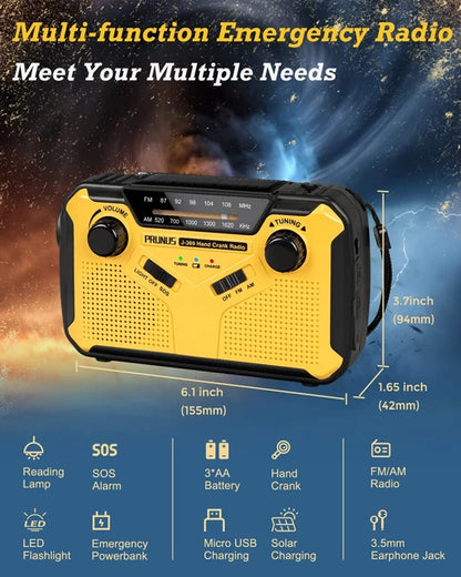 SurvivalPro Solar Hand-Crank Emergency Radio: AM/FM, USB Rechargeable, AA Batteries, Torch, Reading Lamp, SOS Alarm -ShopMallUniverse