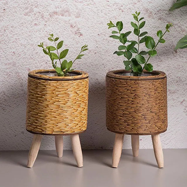 Nordic Grace: Woven Flower Pot Stand with Removable Legs