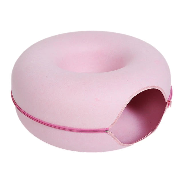 Pawstrip™ Cozy Cat Retreat: Donut Cat Bed and Tunnel for Interactive Play and Relaxation - Pink / Small: 50x50x20cm -ShopMallUniverse