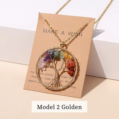 Divine Balance: 7 Chakras Tree of Life Pendant Necklace - Model 2 Golden -ShopMallUniverse