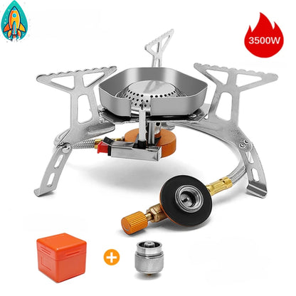 Adventurer's Choice: 5800W Portable Windproof Gas Stove - Unleash Big Power in the Great Outdoors - Set #7= 5800W cooker (windproof) + silver adapter -ShopMallUniverse