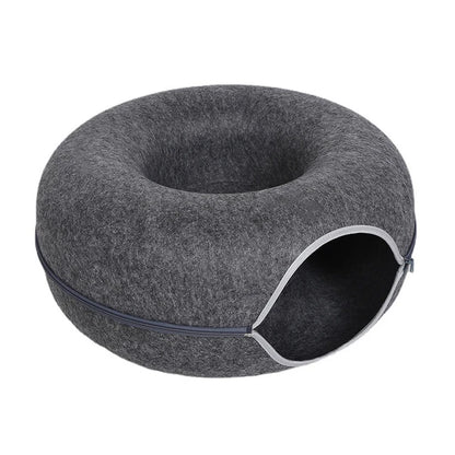 Pawstrip™ Cozy Cat Retreat: Donut Cat Bed and Tunnel for Interactive Play and Relaxation - Black / Small: 50x50x20cm -ShopMallUniverse